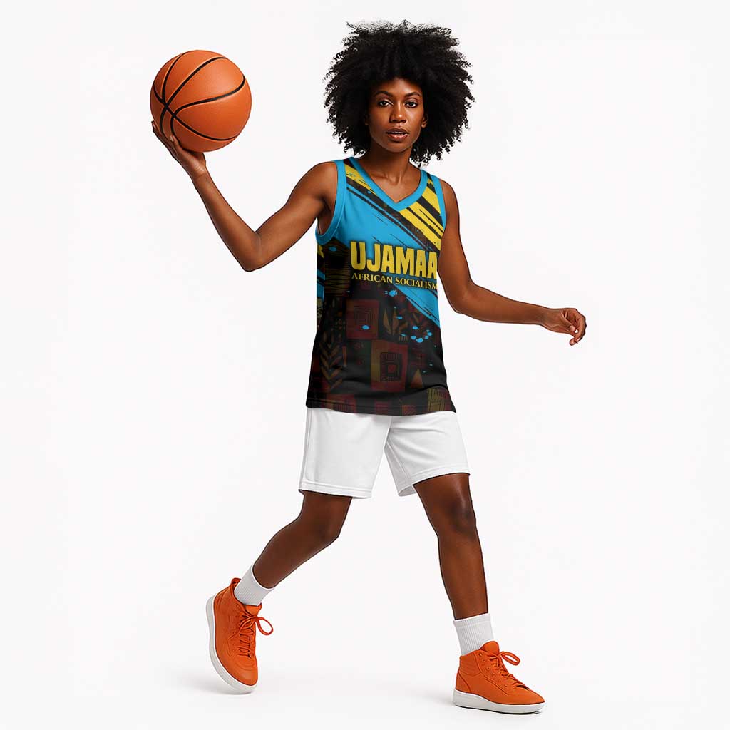 Julius Nyerere Basketball Jersey Ujamaa African Socialism Text and Bold Striped Pattern - African Pride