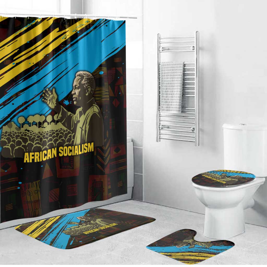 Julius Nyerere Bathroom Set Ujamaa African Socialism Text and Bold Striped Pattern - African Pride