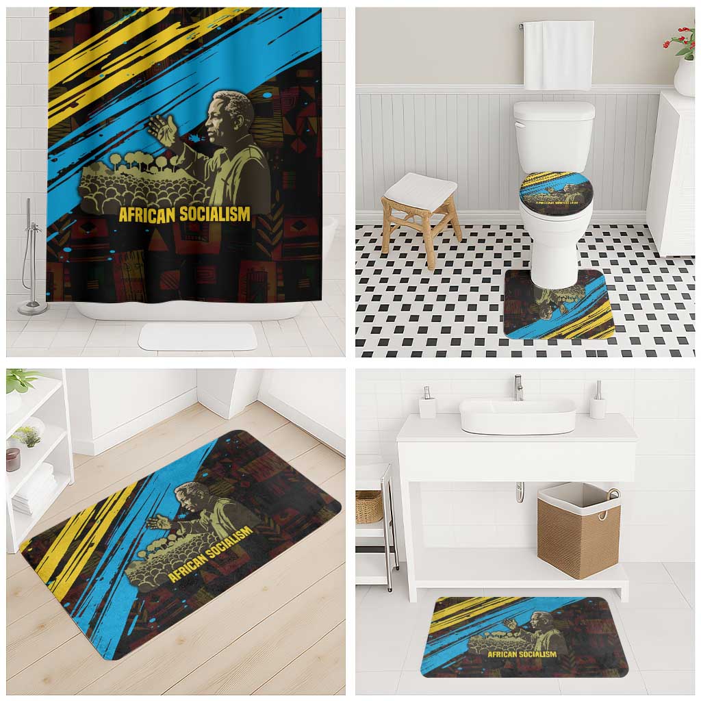 Julius Nyerere Bathroom Set Ujamaa African Socialism Text and Bold Striped Pattern - African Pride