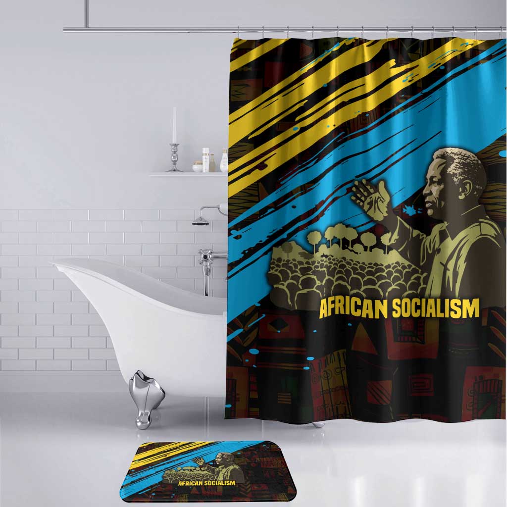 Julius Nyerere Bathroom Set Ujamaa African Socialism Text and Bold Striped Pattern - African Pride