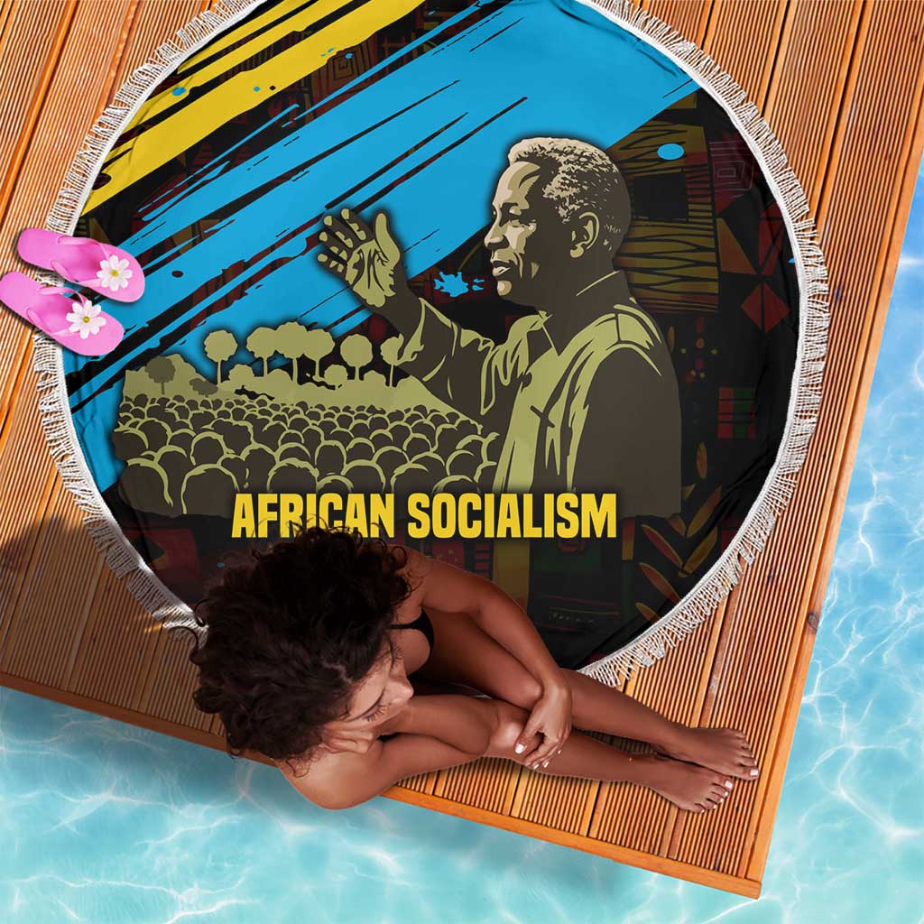Julius Nyerere Beach Blanket Ujamaa African Socialism Text and Bold Striped Pattern - African Pride