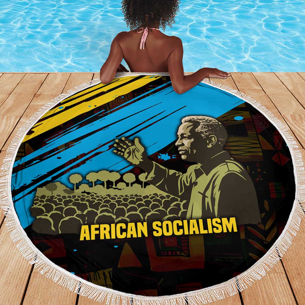 Julius Nyerere Beach Blanket Ujamaa African Socialism Text and Bold Striped Pattern - African Pride