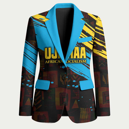 Julius Nyerere Blazer Ujamaa African Socialism Text and Bold Striped Pattern - African Pride