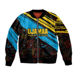 Julius Nyerere Bomber Jacket Ujamaa African Socialism Text and Bold Striped Pattern - African Pride