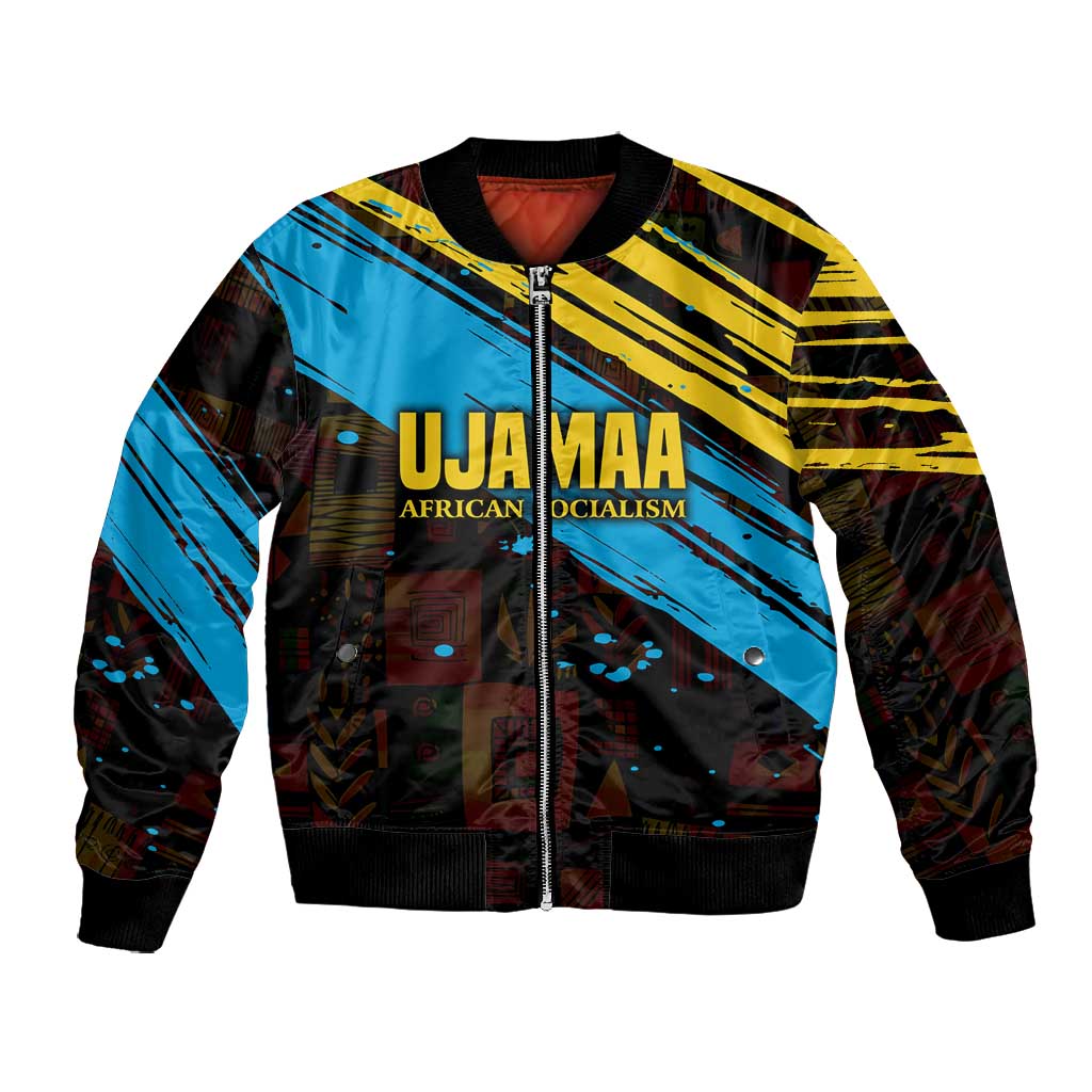 Julius Nyerere Bomber Jacket Ujamaa African Socialism Text and Bold Striped Pattern - African Pride