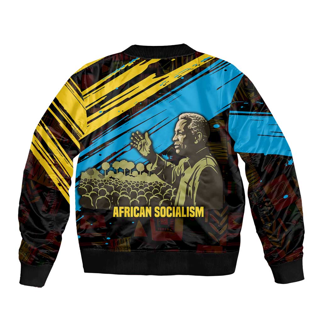 Julius Nyerere Bomber Jacket Ujamaa African Socialism Text and Bold Striped Pattern - African Pride