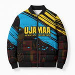 Julius Nyerere Bomber Puffer Jacket Ujamaa African Socialism Text and Bold Striped Pattern - African Pride