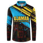 Julius Nyerere Button Sweatshirt Ujamaa African Socialism Text and Bold Striped Pattern