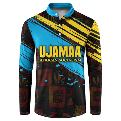 Julius Nyerere Button Sweatshirt Ujamaa African Socialism Text and Bold Striped Pattern