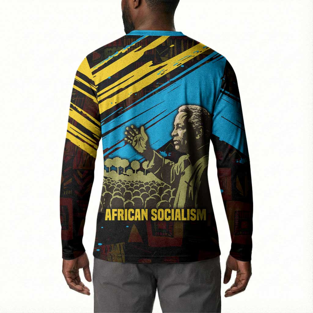 Julius Nyerere Button Sweatshirt Ujamaa African Socialism Text and Bold Striped Pattern