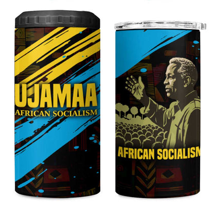 Julius Nyerere 4 in 1 Can Cooler Tumbler Ujamaa African Socialism Text and Bold Striped Pattern - African Pride