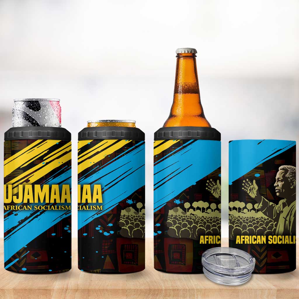 Julius Nyerere 4 in 1 Can Cooler Tumbler Ujamaa African Socialism Text and Bold Striped Pattern - African Pride
