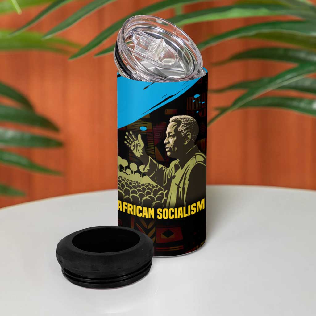 Julius Nyerere 4 in 1 Can Cooler Tumbler Ujamaa African Socialism Text and Bold Striped Pattern - African Pride