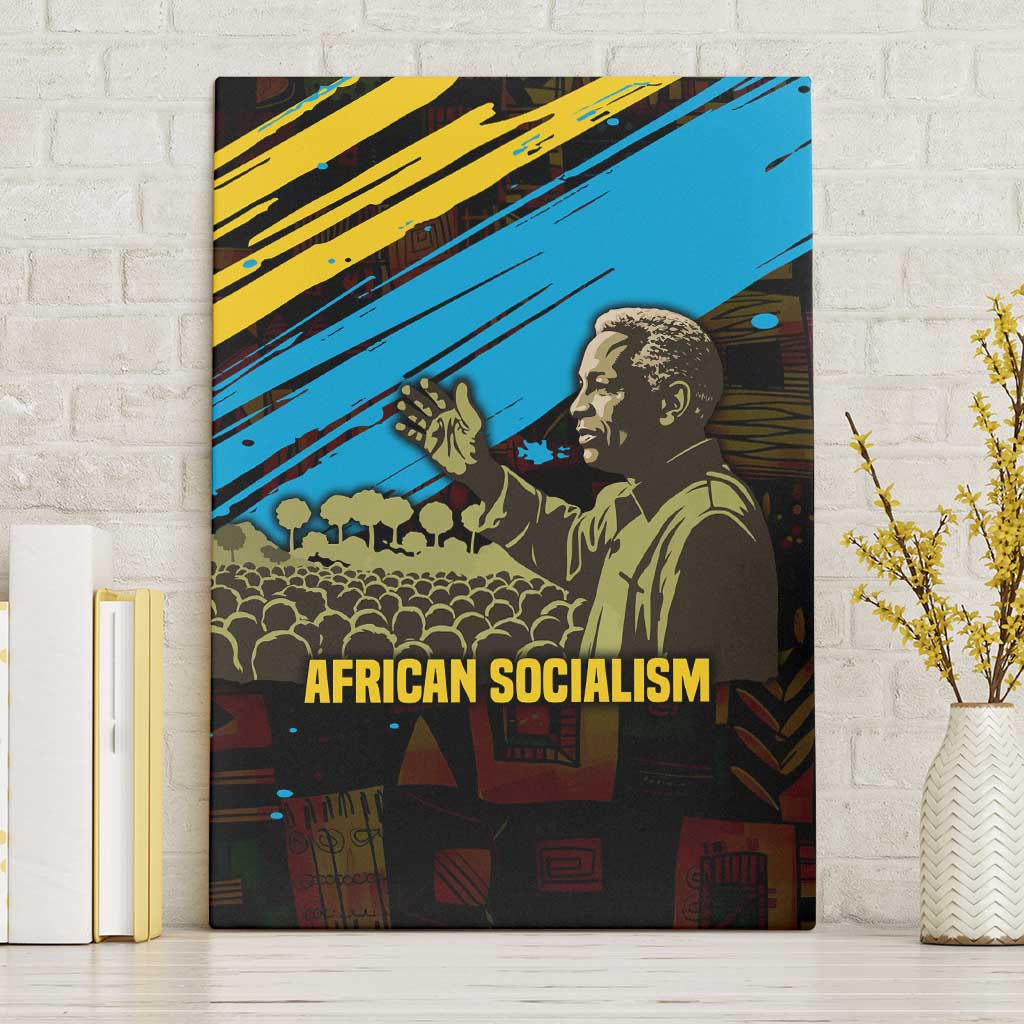 Julius Nyerere Canvas Wall Art Ujamaa African Socialism Text and Bold Striped Pattern - African Pride