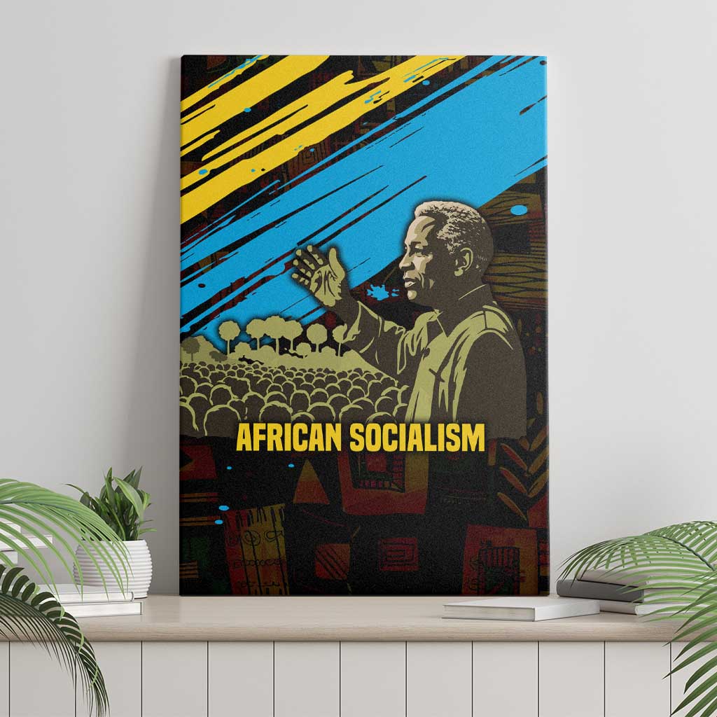 Julius Nyerere Canvas Wall Art Ujamaa African Socialism Text and Bold Striped Pattern - African Pride