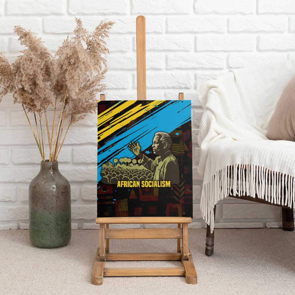 Julius Nyerere Canvas Wall Art Ujamaa African Socialism Text and Bold Striped Pattern - African Pride