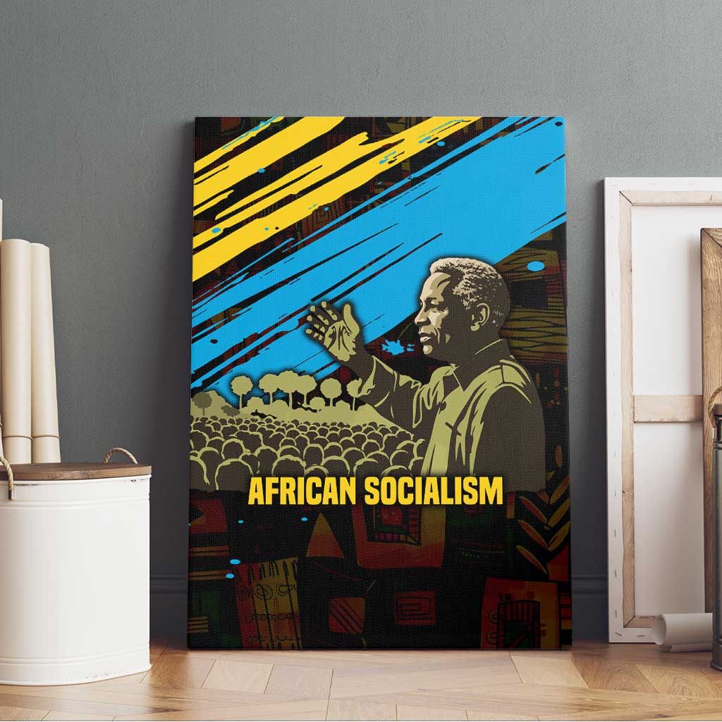 Julius Nyerere Canvas Wall Art Ujamaa African Socialism Text and Bold Striped Pattern - African Pride