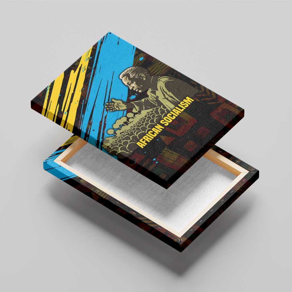 Julius Nyerere Canvas Wall Art Ujamaa African Socialism Text and Bold Striped Pattern - African Pride