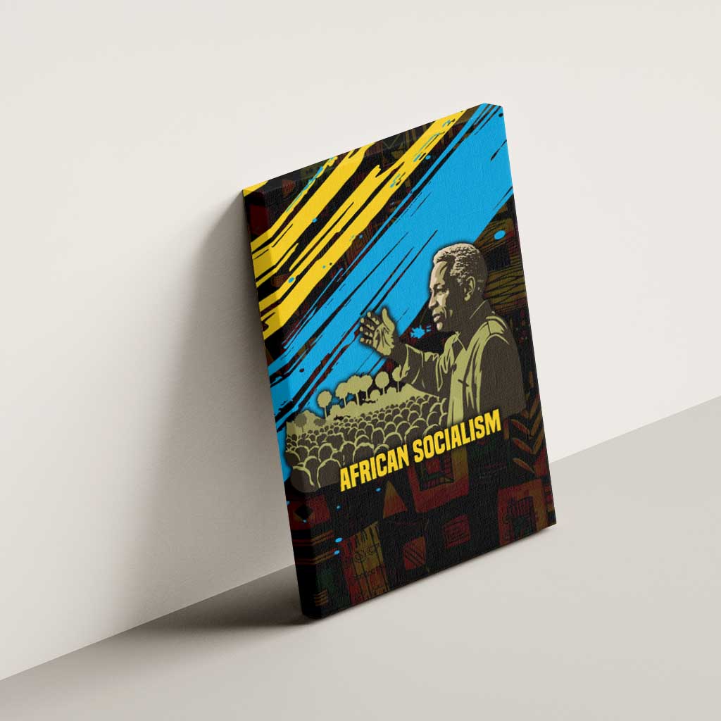 Julius Nyerere Canvas Wall Art Ujamaa African Socialism Text and Bold Striped Pattern - African Pride