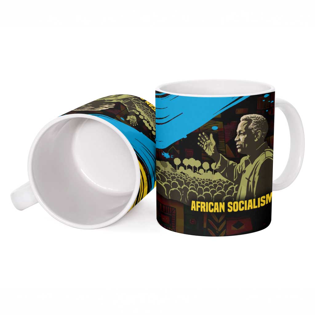 Julius Nyerere Ceramic Mug Ujamaa African Socialism Text and Bold Striped Pattern - African Pride