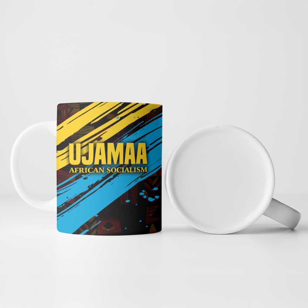 Julius Nyerere Ceramic Mug Ujamaa African Socialism Text and Bold Striped Pattern - African Pride
