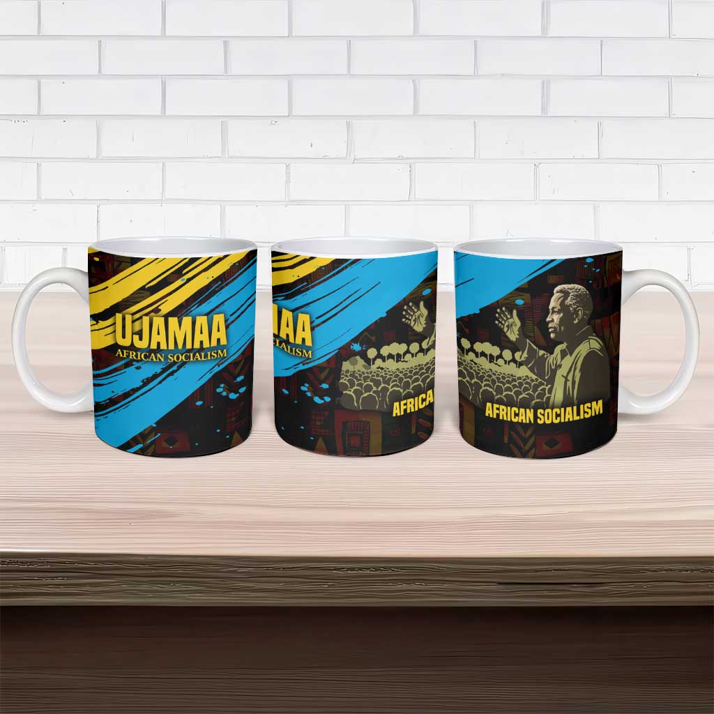 Julius Nyerere Ceramic Mug Ujamaa African Socialism Text and Bold Striped Pattern - African Pride