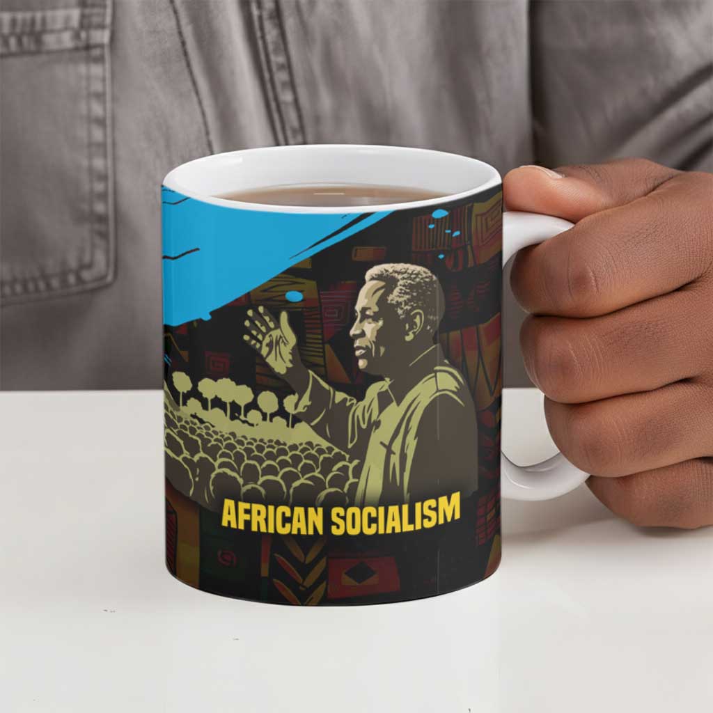 Julius Nyerere Ceramic Mug Ujamaa African Socialism Text and Bold Striped Pattern - African Pride