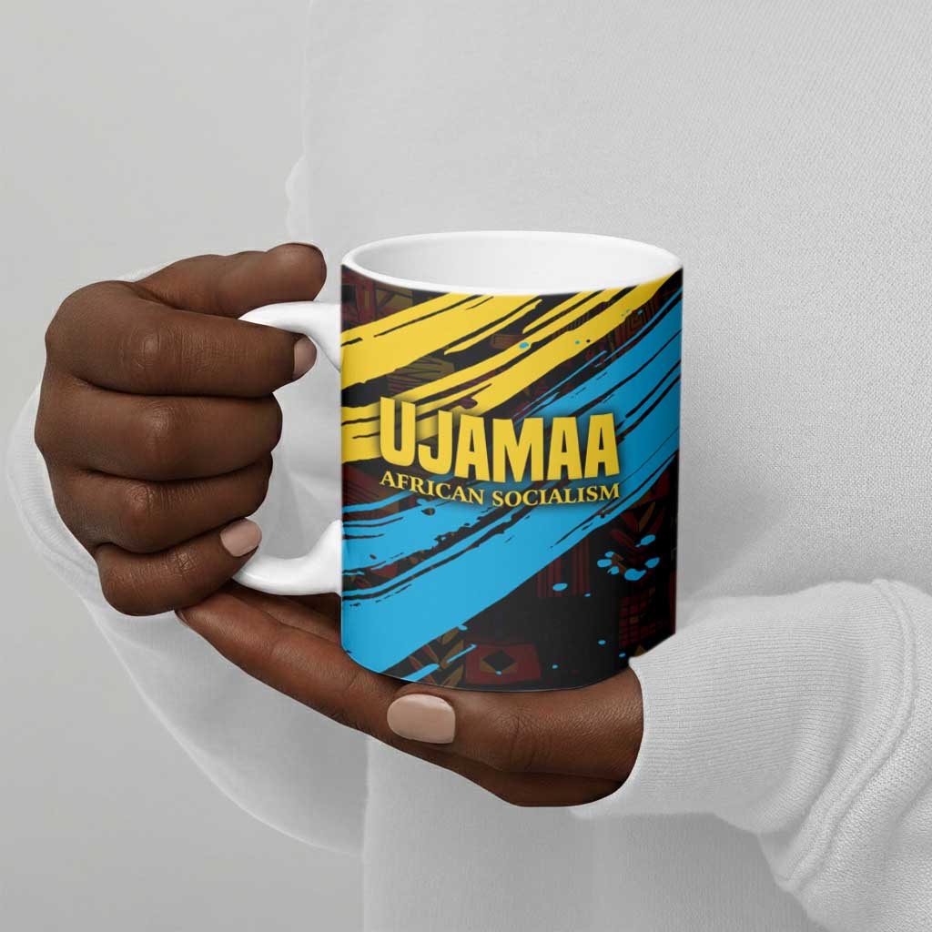 Julius Nyerere Ceramic Mug Ujamaa African Socialism Text and Bold Striped Pattern - African Pride