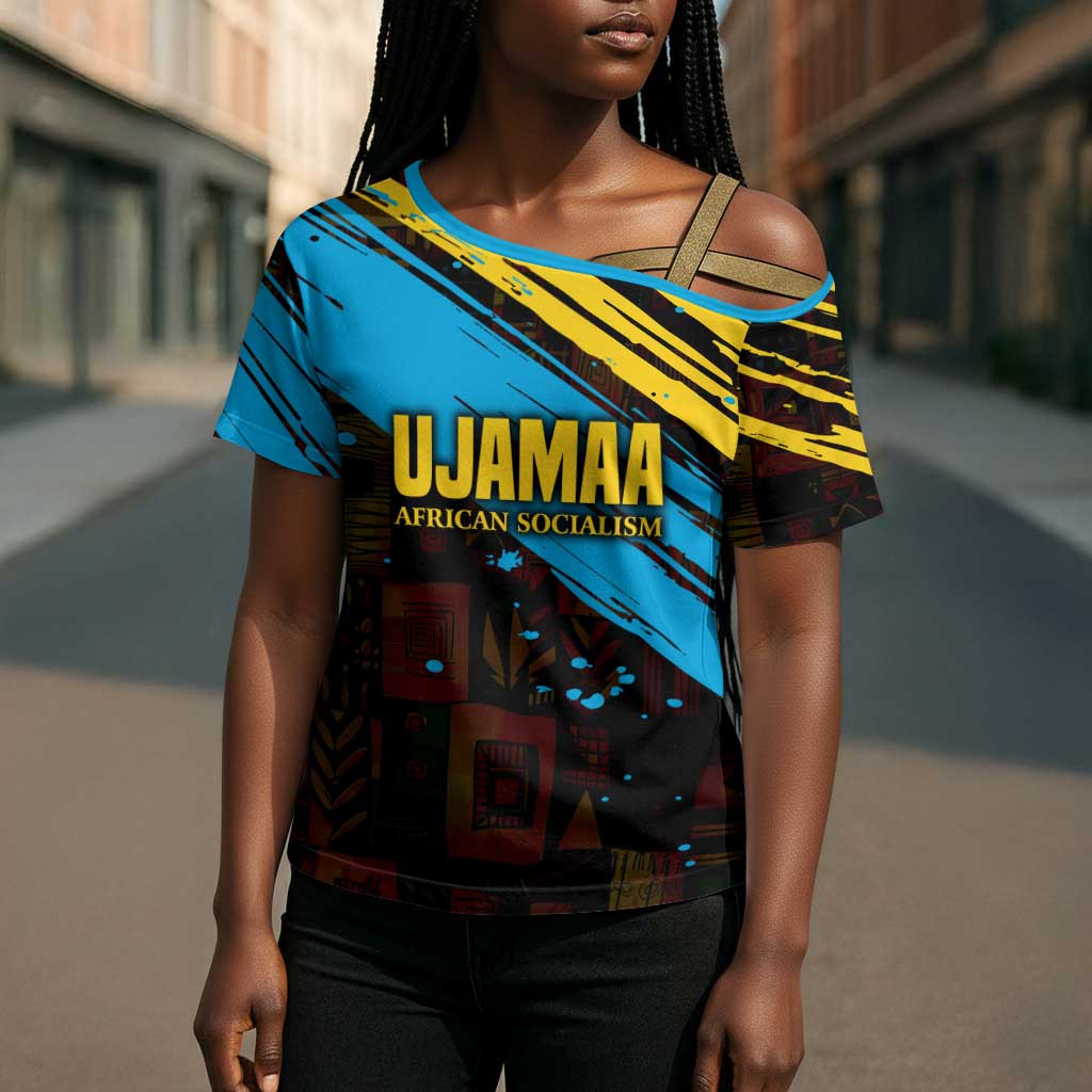Julius Nyerere Cross Shoulder Shirt Ujamaa African Socialism Text and Bold Striped Pattern - African Pride