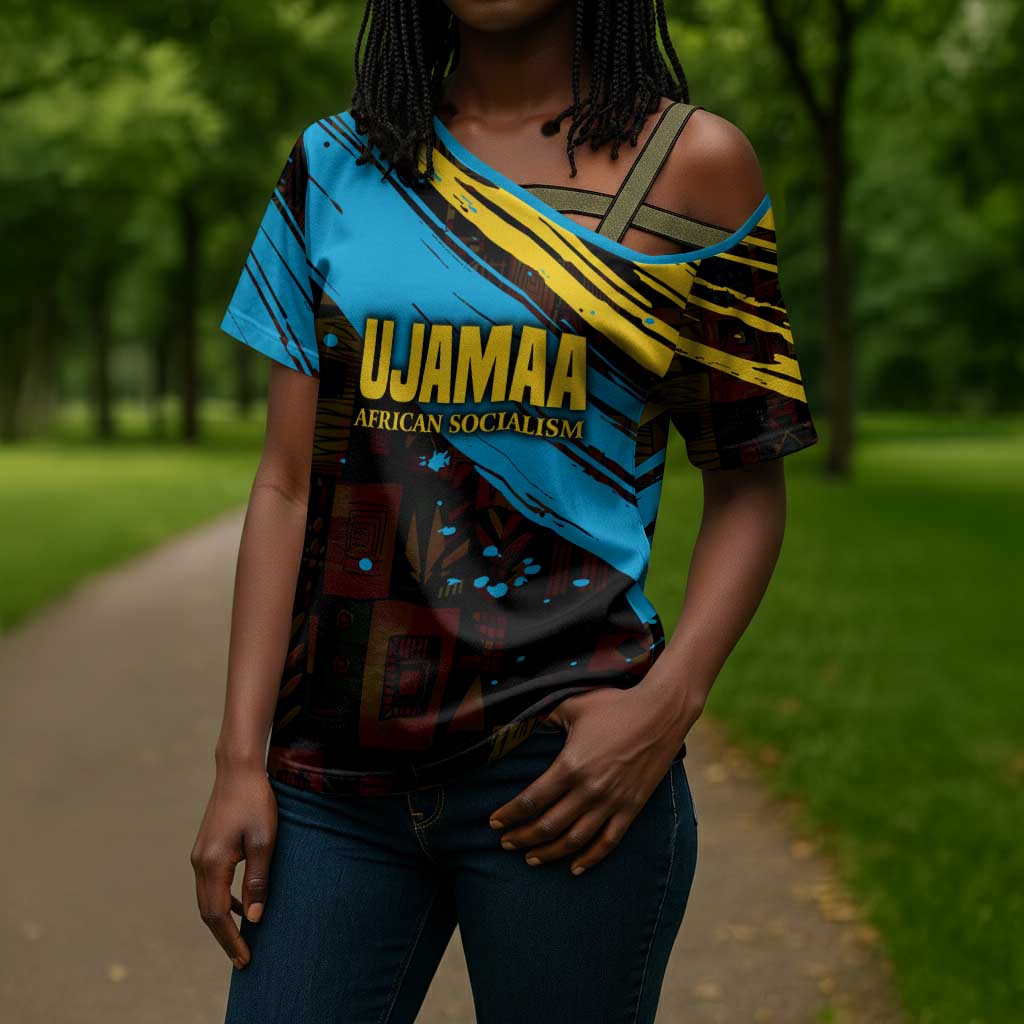 Julius Nyerere Cross Shoulder Shirt Ujamaa African Socialism Text and Bold Striped Pattern - African Pride
