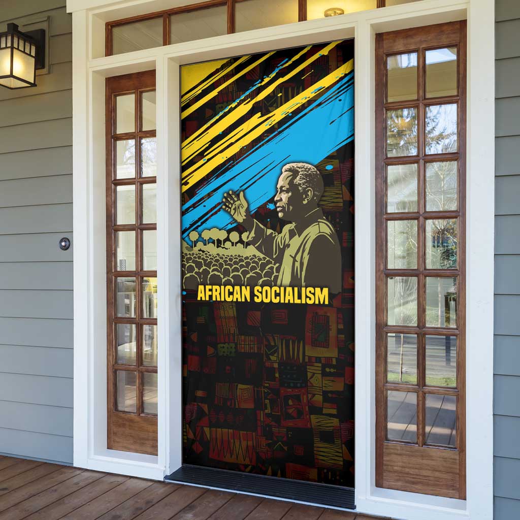 Julius Nyerere Door Cover Ujamaa African Socialism Text and Bold Striped Pattern - African Pride