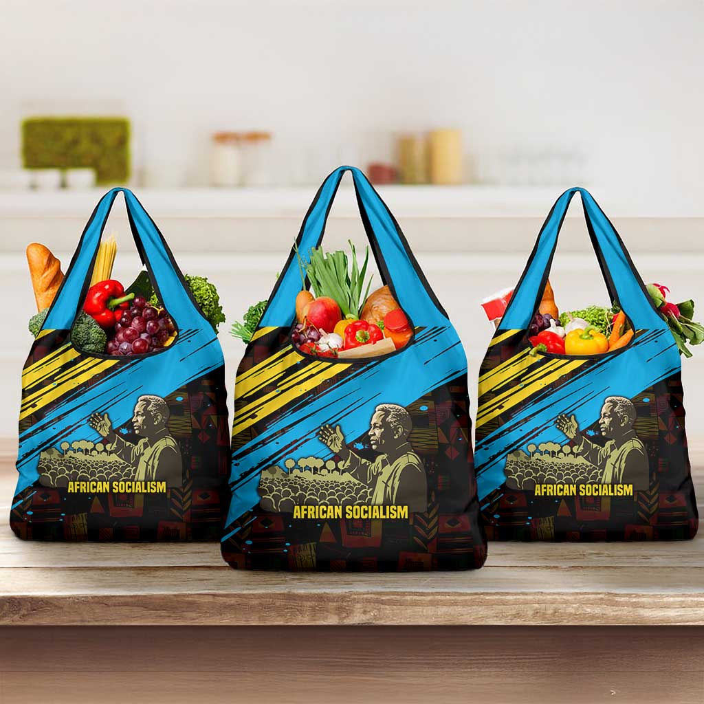 Julius Nyerere Grocery Bag Ujamaa African Socialism Text and Bold Striped Pattern - African Pride