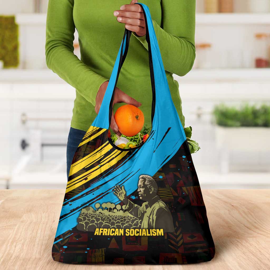 Julius Nyerere Grocery Bag Ujamaa African Socialism Text and Bold Striped Pattern - African Pride