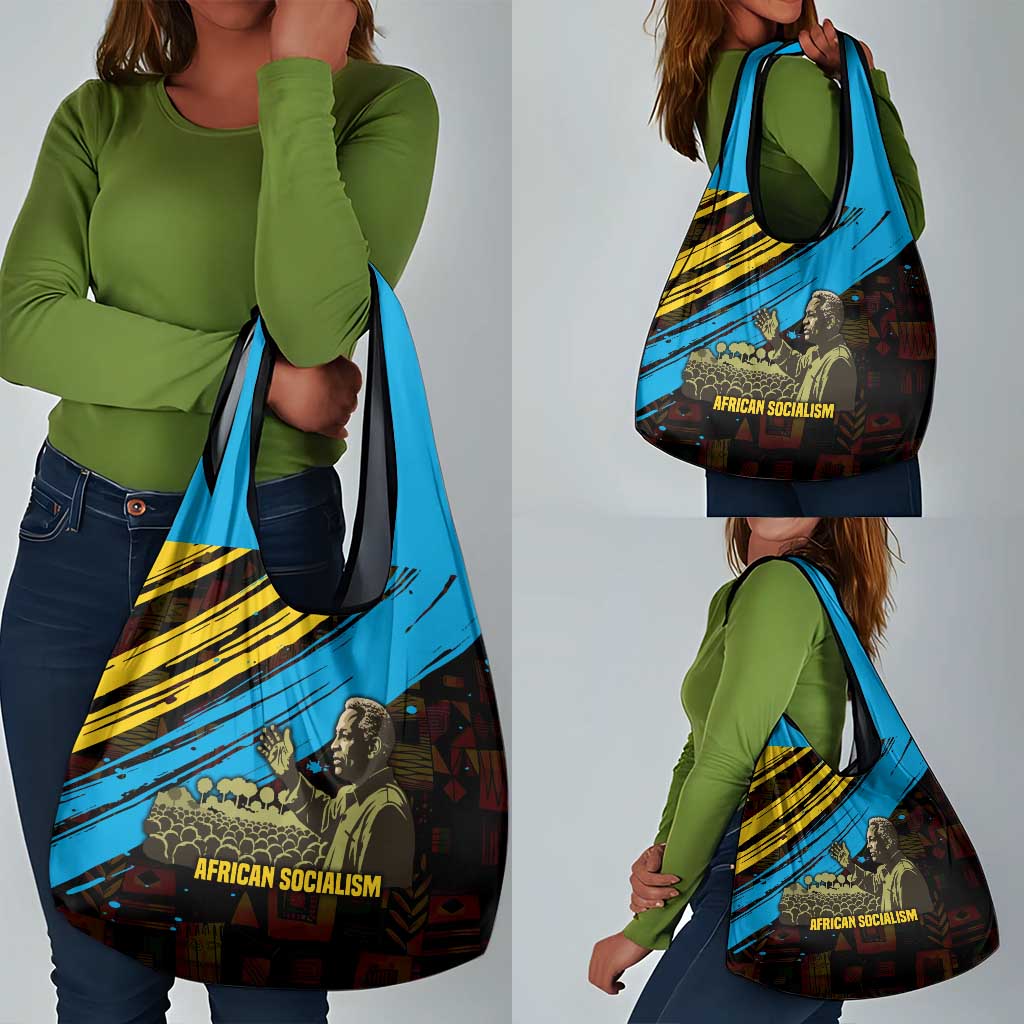 Julius Nyerere Grocery Bag Ujamaa African Socialism Text and Bold Striped Pattern - African Pride