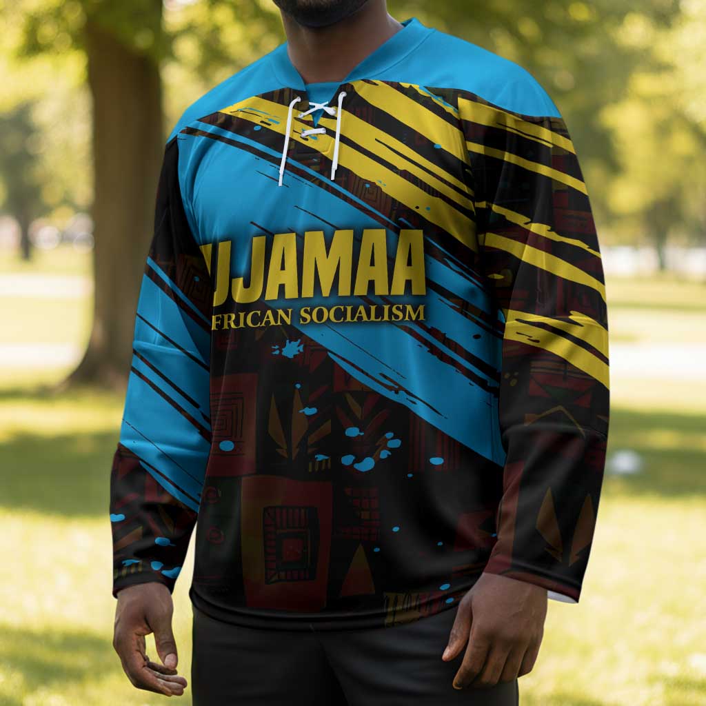 Julius Nyerere Hockey Jersey Ujamaa African Socialism Text and Bold Striped Pattern - African Pride