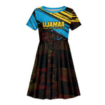 Julius Nyerere Kid Short Sleeve Dress Ujamaa African Socialism Text and Bold Striped Pattern - African Pride