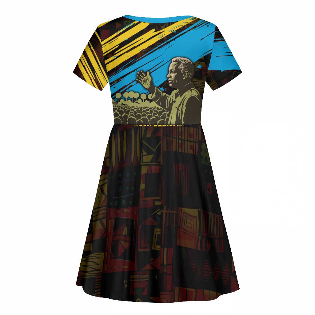 Julius Nyerere Kid Short Sleeve Dress Ujamaa African Socialism Text and Bold Striped Pattern - African Pride