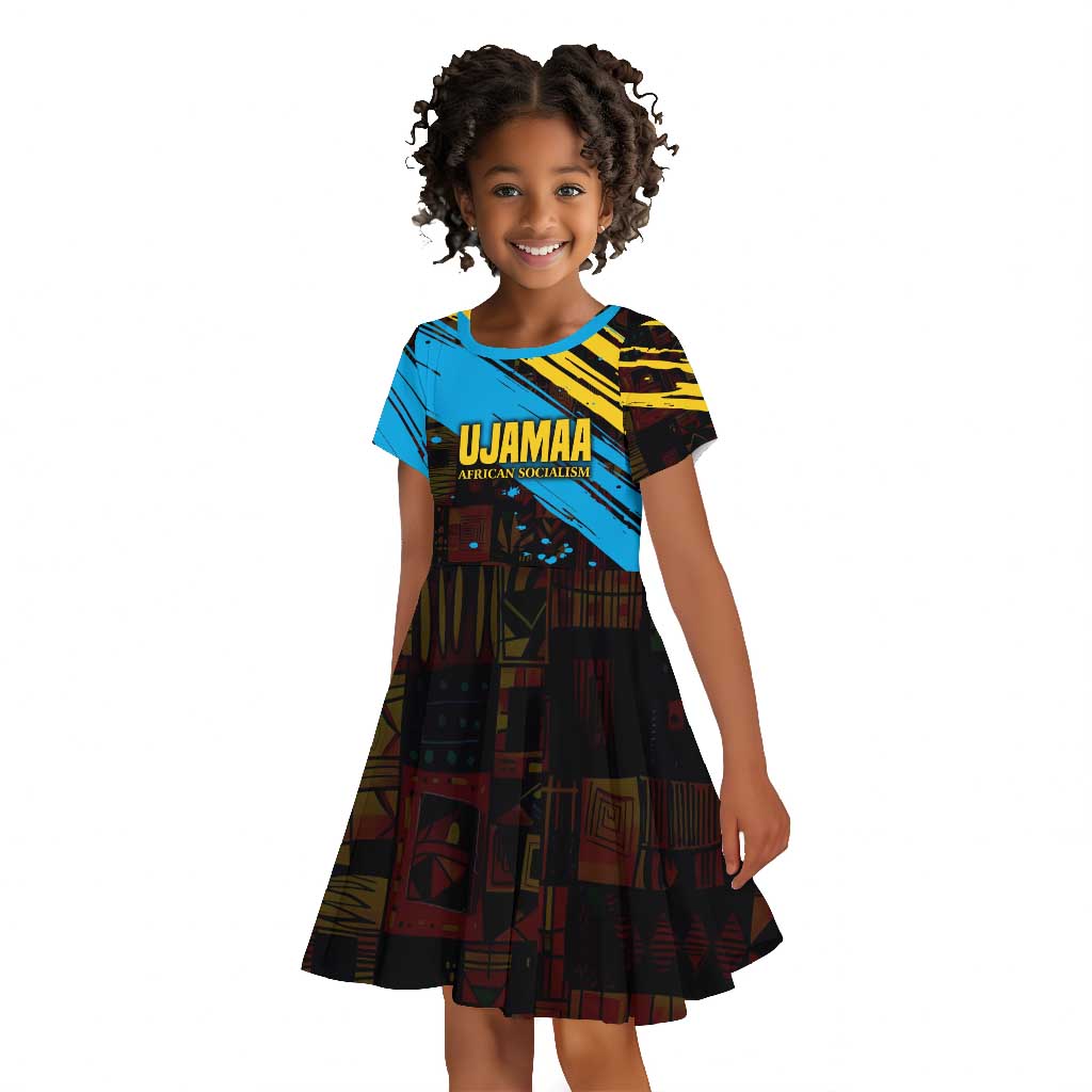 Julius Nyerere Kid Short Sleeve Dress Ujamaa African Socialism Text and Bold Striped Pattern - African Pride