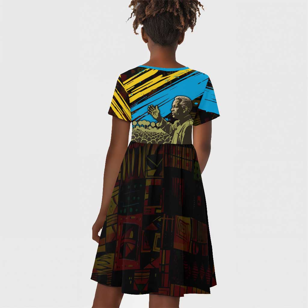 Julius Nyerere Kid Short Sleeve Dress Ujamaa African Socialism Text and Bold Striped Pattern - African Pride