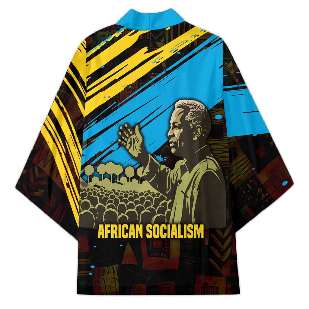 Julius Nyerere Kimono Ujamaa African Socialism Text and Bold Striped Pattern - African Pride