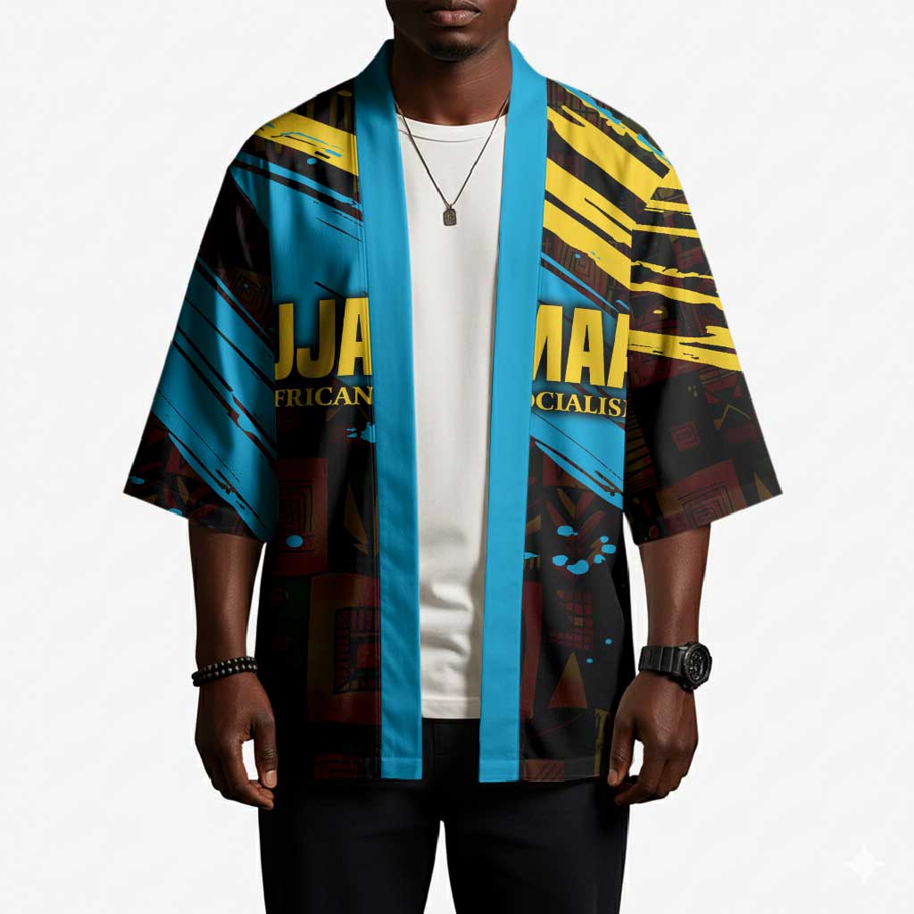 Julius Nyerere Kimono Ujamaa African Socialism Text and Bold Striped Pattern - African Pride