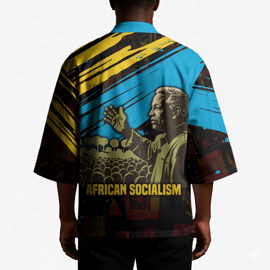 Julius Nyerere Kimono Ujamaa African Socialism Text and Bold Striped Pattern - African Pride