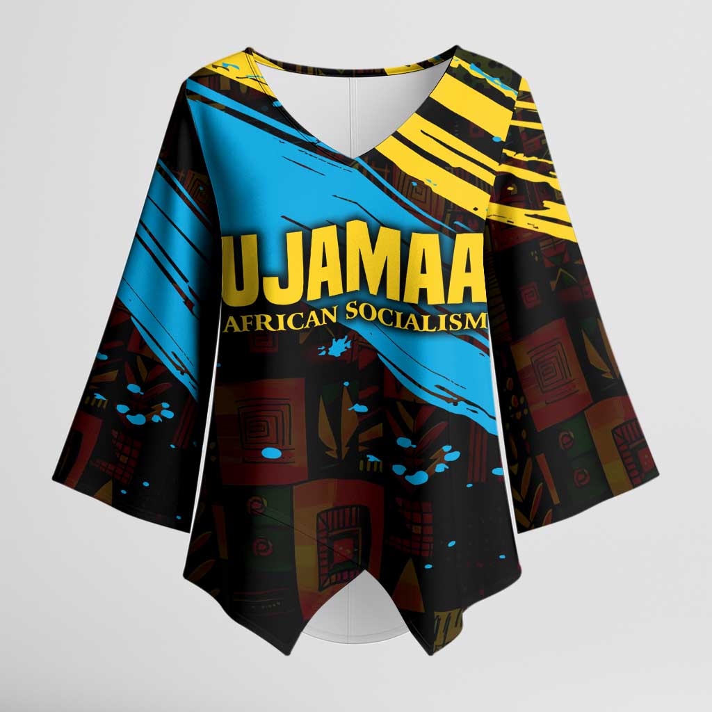 Julius Nyerere Kimono Sleeve Blouse Ujamaa African Socialism Text and Bold Striped Pattern - African Pride