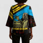 Julius Nyerere Kimono Sleeve Blouse Ujamaa African Socialism Text and Bold Striped Pattern - African Pride