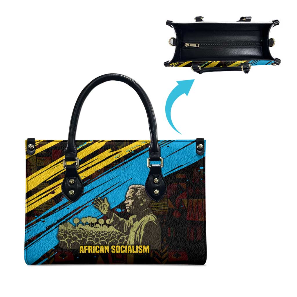 Julius Nyerere Leather Bag Ujamaa African Socialism Text and Bold Striped Pattern - African Pride