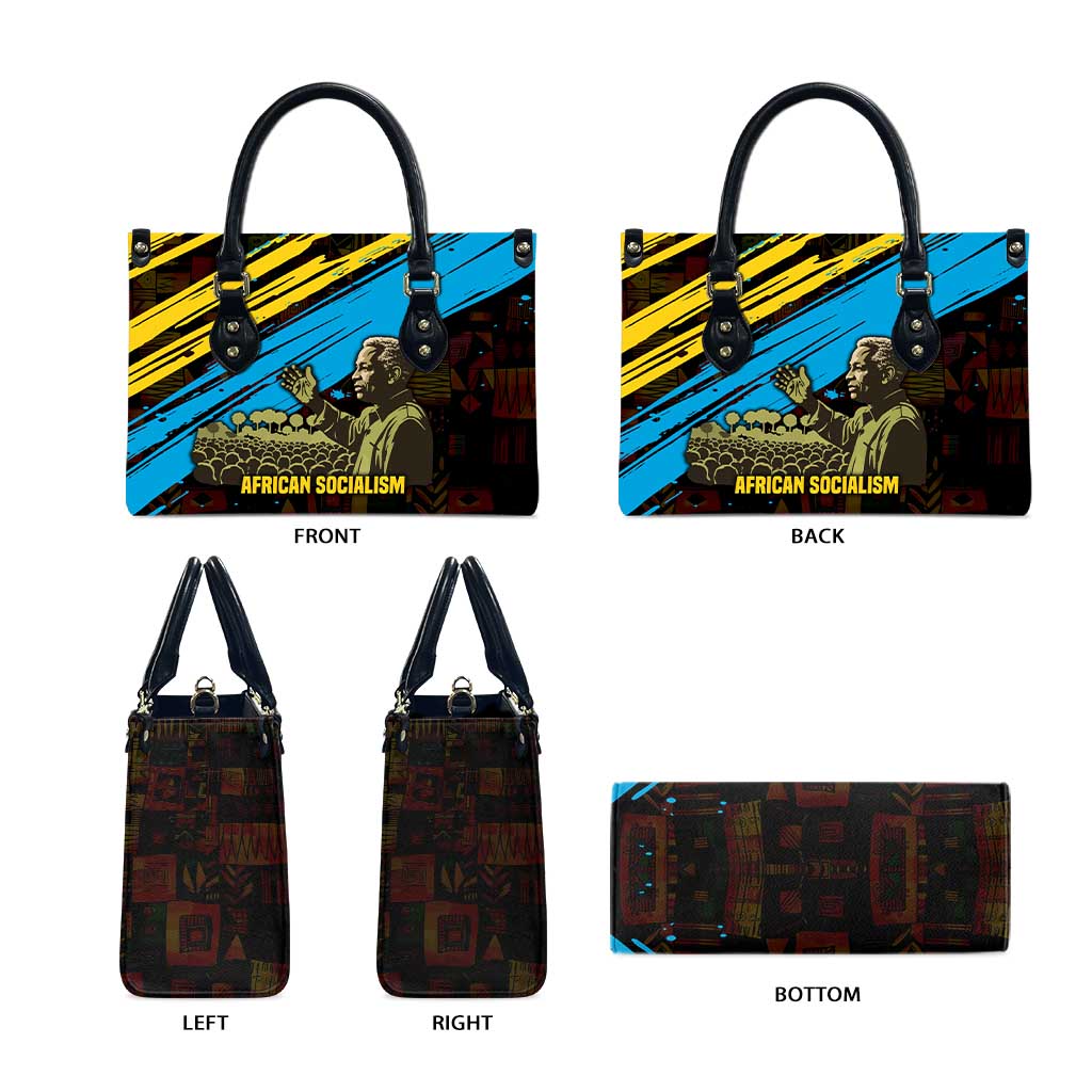 Julius Nyerere Leather Bag Ujamaa African Socialism Text and Bold Striped Pattern - African Pride