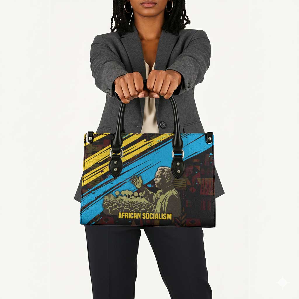 Julius Nyerere Leather Bag Ujamaa African Socialism Text and Bold Striped Pattern - African Pride