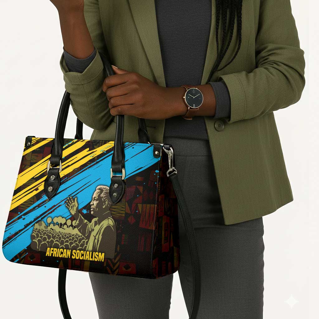 Julius Nyerere Leather Bag Ujamaa African Socialism Text and Bold Striped Pattern - African Pride