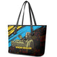 Julius Nyerere Leather Tote Bag Ujamaa African Socialism Text and Bold Striped Pattern - African Pride