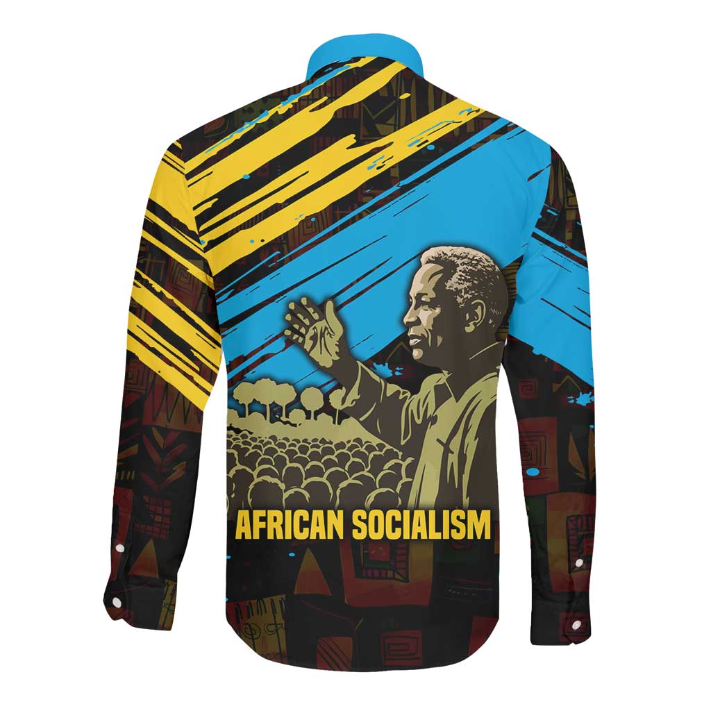 Julius Nyerere Long Sleeve Button Shirt Ujamaa African Socialism Text and Bold Striped Pattern - African Pride